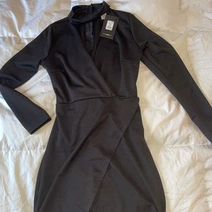 Black Choker Long Sleeve Mini Dress